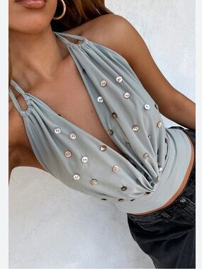 White Fox Not Alike Halter Top in Slate | S